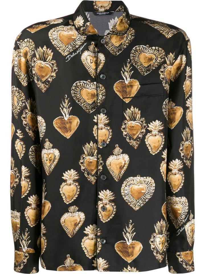 Dolce & Gabbana Sacred Heart-print Silk Shirt - Black