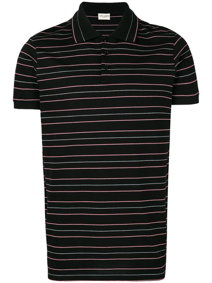 Saint Laurent Striped Polo Shirt - Black