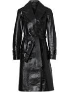 Burberry D-ring Detail Crinkled Leather Trench Coat - Black
