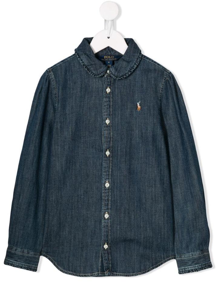 Ralph Lauren Kids Ruffled Collar Denim Shirt - Blue