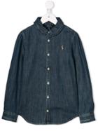 Ralph Lauren Kids Ruffled Collar Denim Shirt - Blue