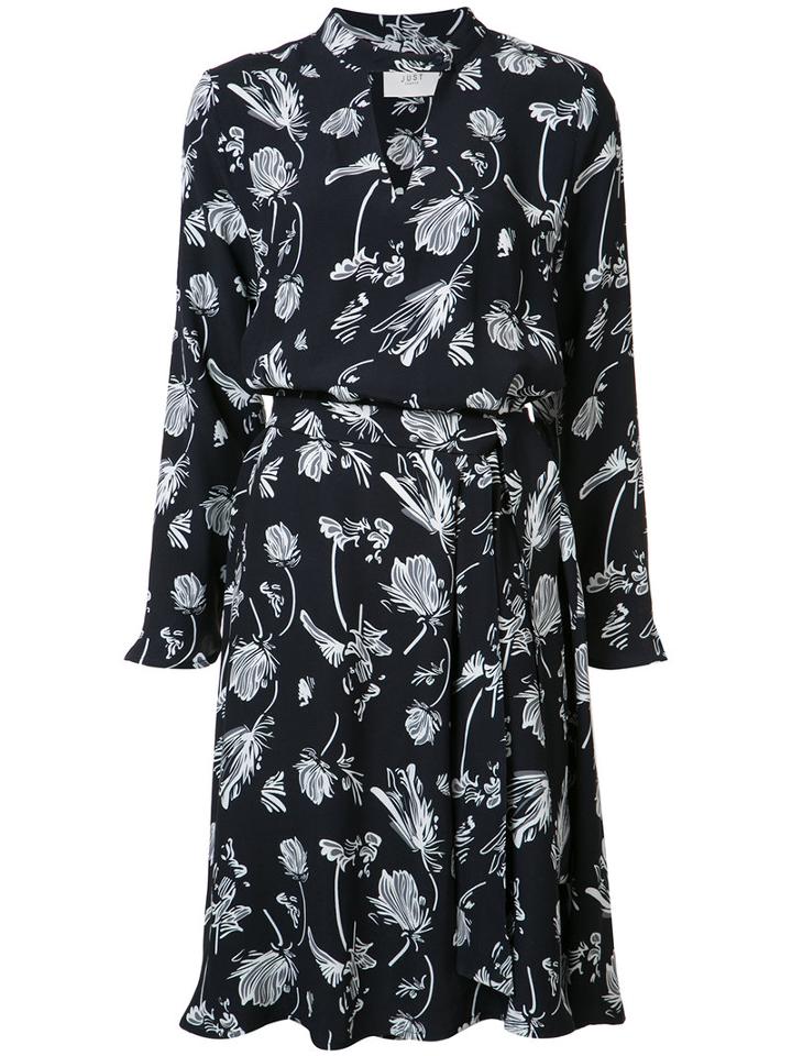 Just Female Cut-out Neck Flared Dress, Women's, Size: Xs, Blue, Viscose