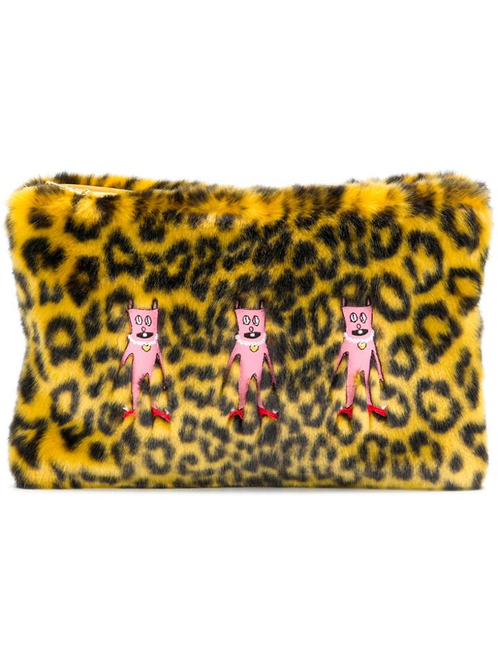 Shrimps Leopard Print Faux Fur Clutch - Yellow & Orange