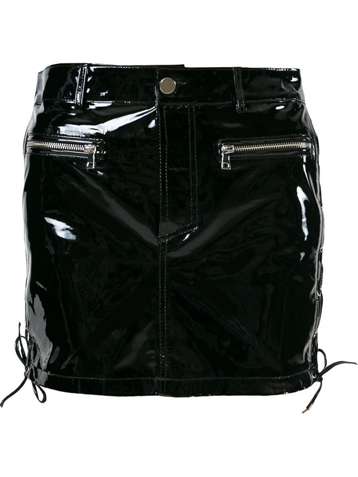 Filles A Papa Shiny Mini Skirt, Women's, Size: I, Black, Lamb Skin/polyester