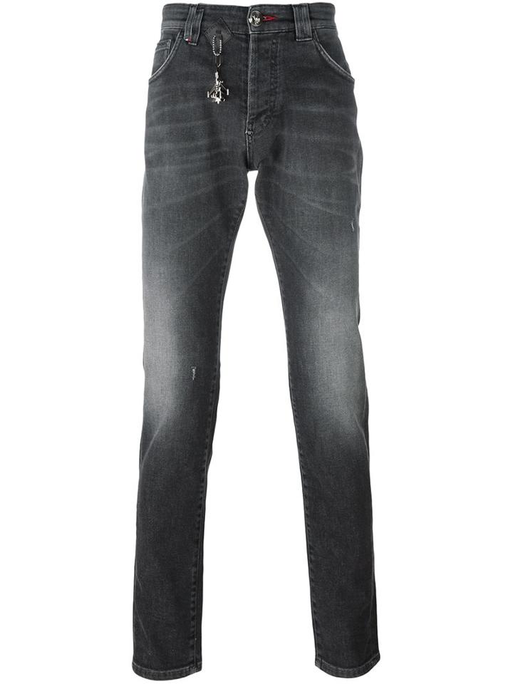 Philipp Plein Straight Leg Jeans, Men's, Size: 32, Grey, Cotton/spandex/elastane/polyester