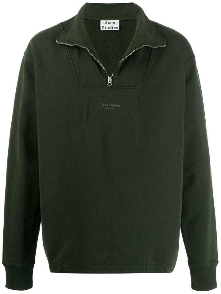 Acne Studios Inverted Logo Zipped Polo Sweater - Green