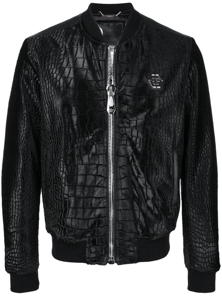 Philipp Plein Croc-effect Bomber Jacket - Black