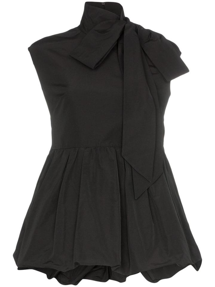 Valentino Sleeveless Tie Neck Taffeta Cotton Blend Top - Black