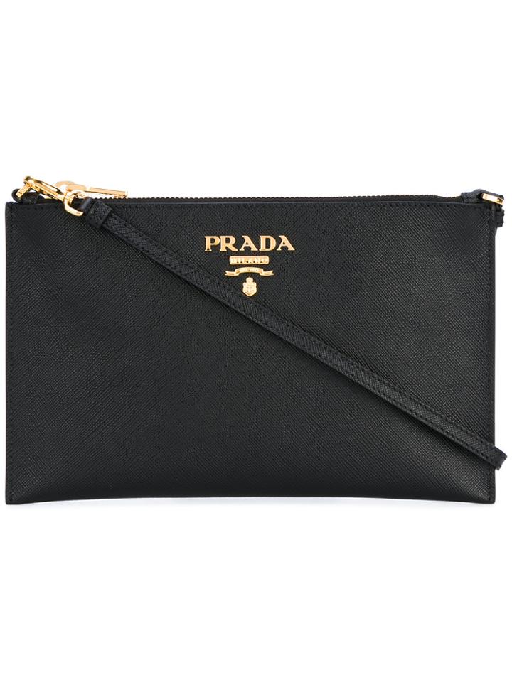 Prada Logo Plaque Clutch Bag - Black