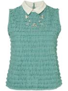 Tu Es Mon Trésor Cat Mesh Frill Top - Green