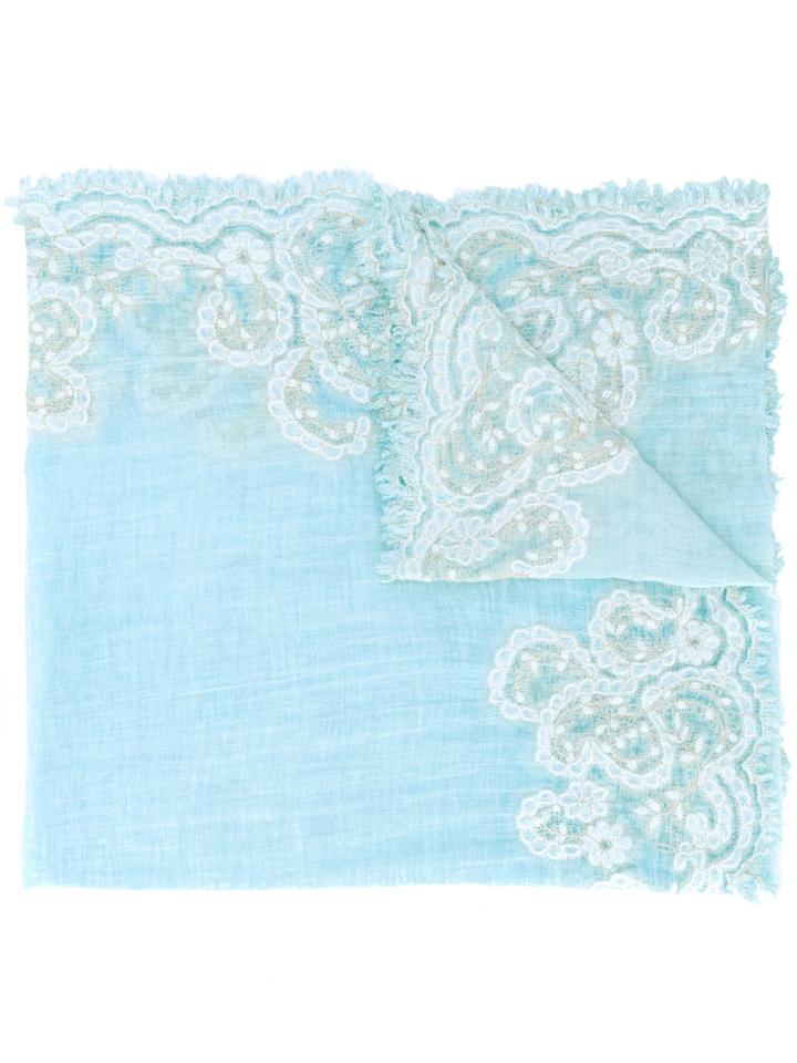 Faliero Sarti - Embroidered Scarf - Men - Cotton/polyester/viscose - One Size, Blue, Cotton/polyester/viscose