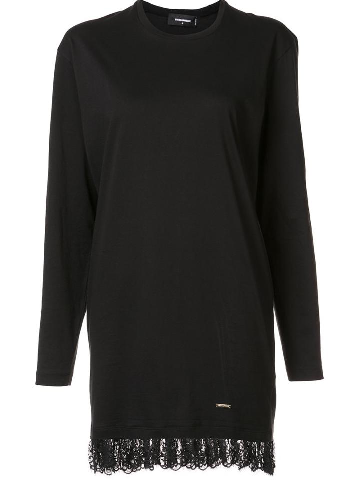 Dsquared2 Lace Hem T-shirt Dress, Women's, Size: Medium, Black, Cotton
