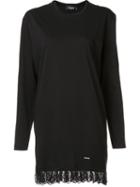Dsquared2 Lace Hem T-shirt Dress, Women's, Size: Medium, Black, Cotton