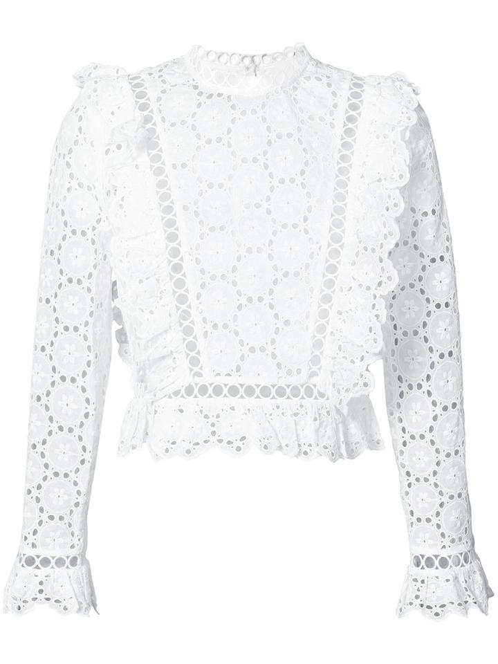Zimmermann - Open Embroidered Blouse - Women - Cotton - 2, White, Cotton