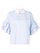 Vivetta - Frill Trim Hand Collar Shirt - Women - Cotton - 42, Blue, Cotton