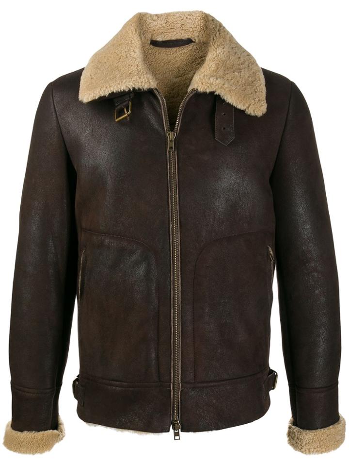 Salvatore Santoro Shearling-trimmed Leather Jacket - Brown