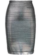 Balmain Striped Hologramme Pencil Skirt - Silver