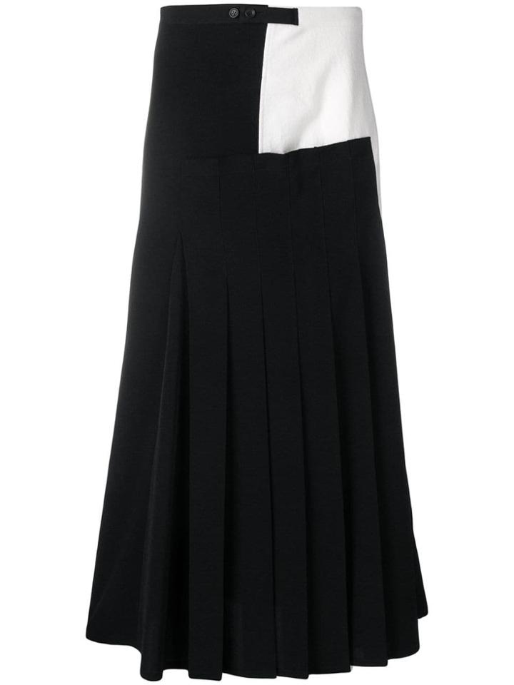 Yohji Yamamoto Two-tone Pleated Skirt - Black