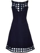 Hervé Léger Sheer Detail Flared Dress - Blue