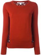 Diane Von Furstenberg Floral Lace Panel Sweater, Women's, Size: Xs, Yellow/orange, Cotton/nylon/rayon/merino