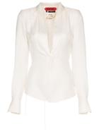 Ronald Van Der Kemp Tuxedo Effect Silk Blouse - White