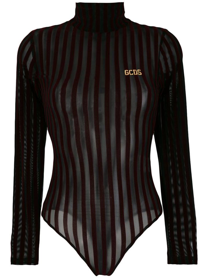 Gcds Velvet Stripe High Neck Body - Black