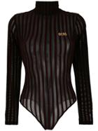 Gcds Velvet Stripe High Neck Body - Black