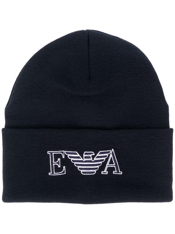 Emporio Armani Embroidered Logo Beanie Hat - Black