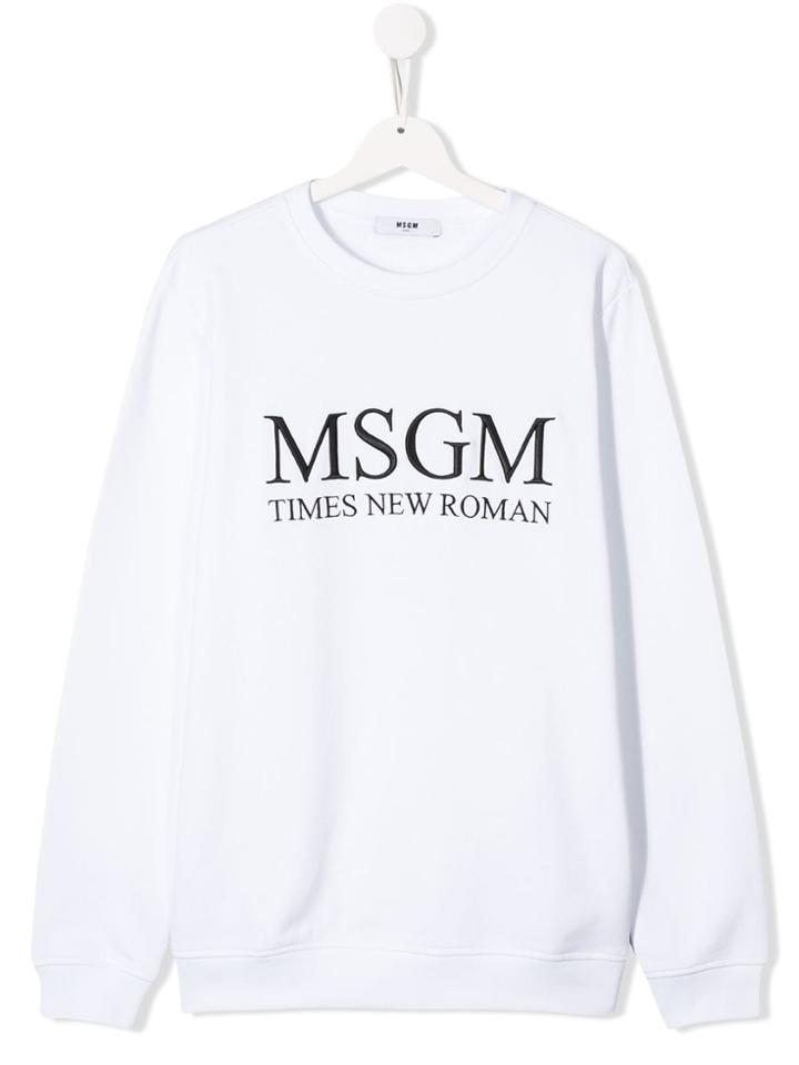 Msgm Kids Long Sleeved Logo T-shirt - White