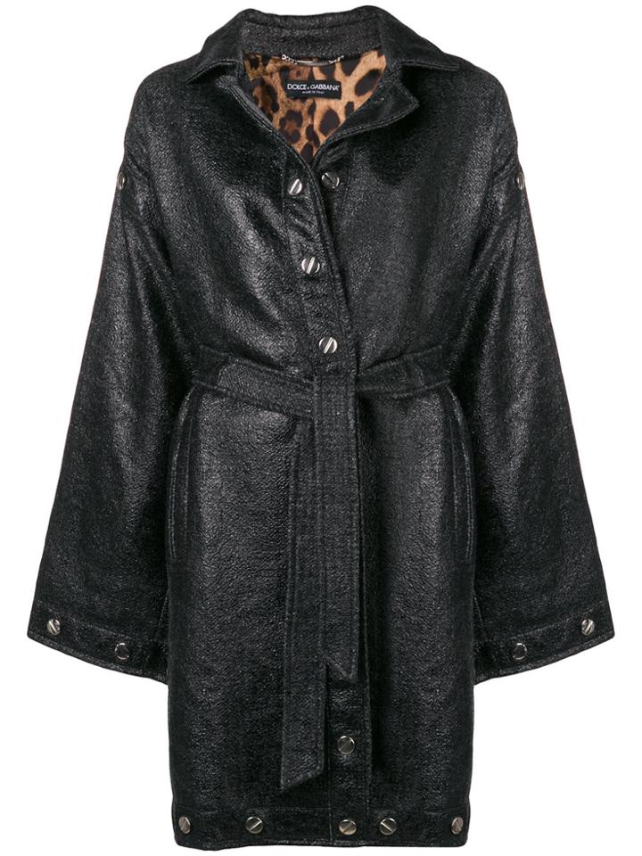Dolce & Gabbana Vintage Belted Crackle Coat - Black