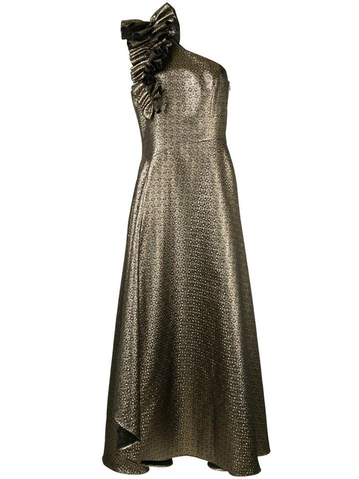 Ingie Paris Ruffle Detail Metallic Dress - Gold