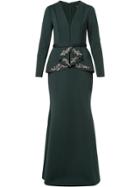 Badgley Mischka Embellished Peplum Long Dress - Green