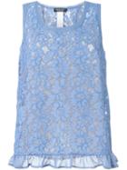 Twin-set Floral Lace Tank Top, Women's, Size: L, Blue, Polyester/polyamide/viscose