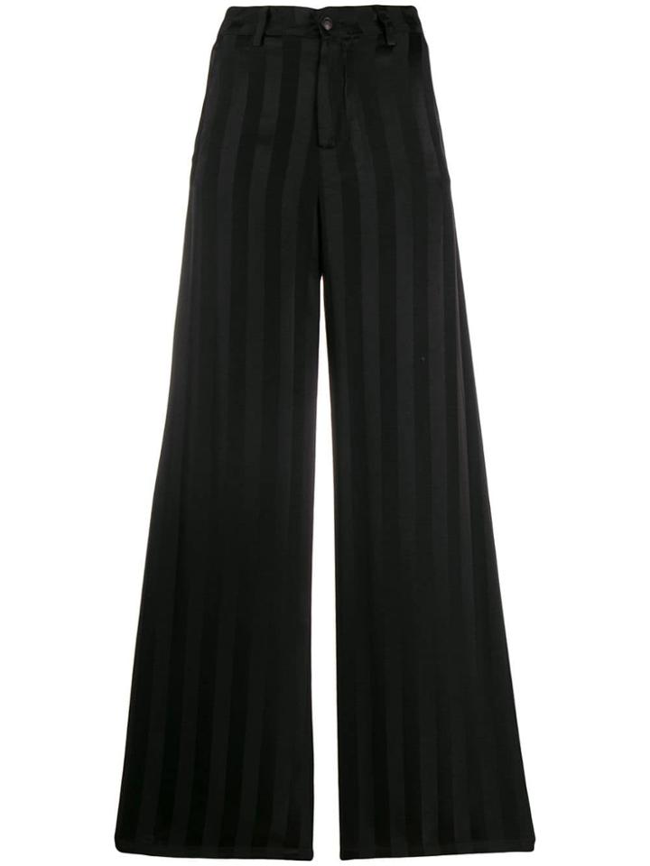 White Sand Striped Palazzo Trousers - Black