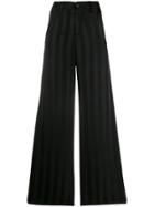 White Sand Striped Palazzo Trousers - Black