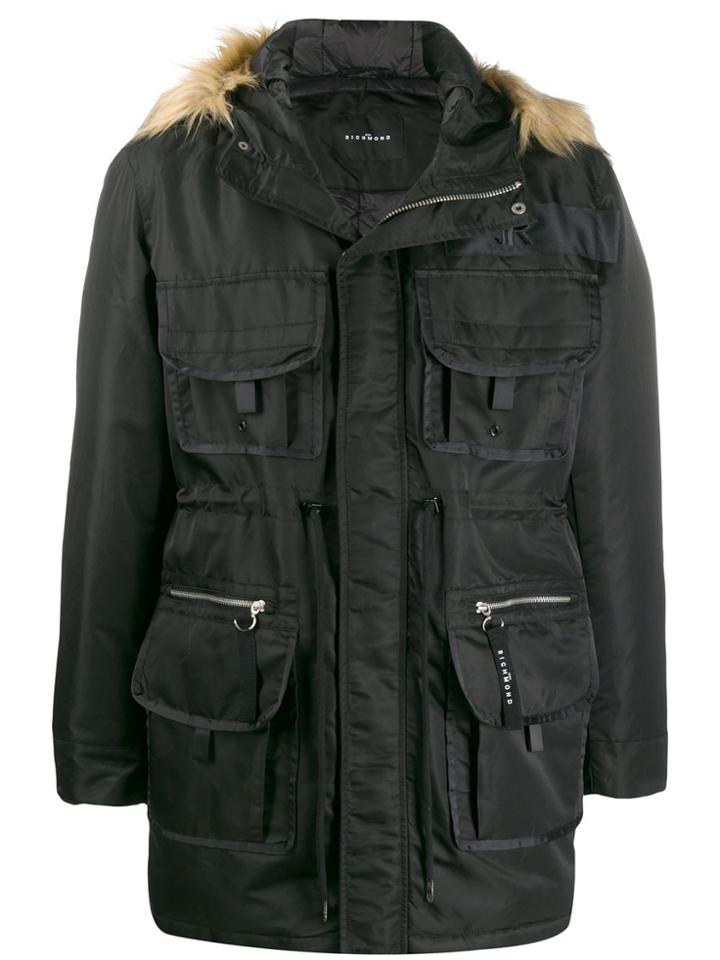 John Richmond Patch Pocket Hooded Parka - Black