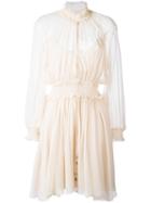 Chloé Smocked Split Neck Dress, Women's, Size: 38, Pink/purple, Silk/polyester