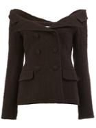 Faith Connexion Off The Shoulder Tweed Jacket, Women's, Size: 38, Black, Cotton/viscose
