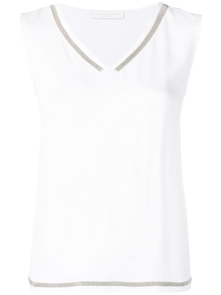 Fabiana Filippi Beaded V-neck Top - White