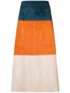 Derek Lam - Stripe Panel Skirt - Women - Calf Suede - 36, Blue, Calf Suede