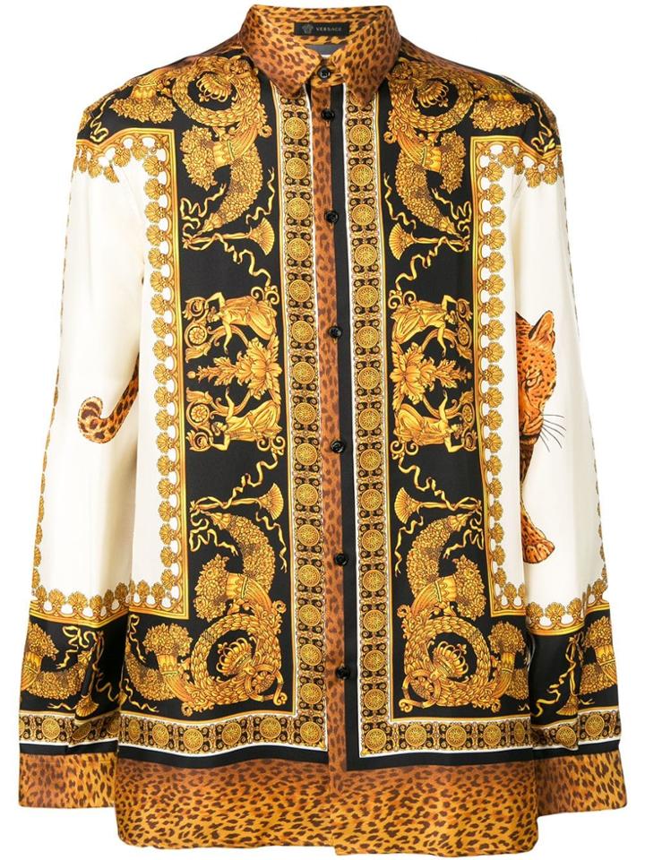 Versace Wild Leopard Barocco Shirt - Yellow & Orange