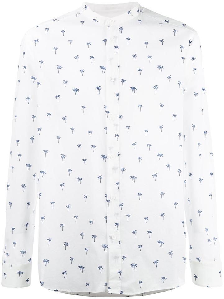 Paolo Pecora Palm Print Shirt, Men's, Size: 42, White, Cotton