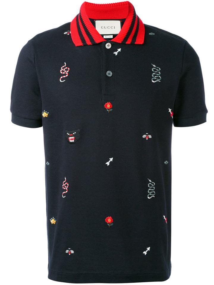 Gucci - Embroidered Polo Shirt - Men - Cotton/elastodiene - Xxl, Blue, Cotton/elastodiene