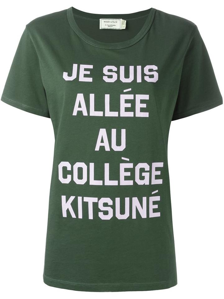 Maison Kitsuné Message Print T-shirt, Women's, Size: Small, Green, Cotton