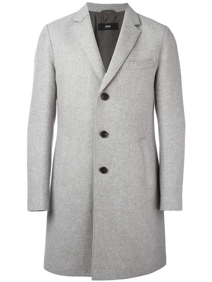 Boss Hugo Boss Single Breasted Coat, Men's, Size: 52, Grey, Virgin Wool/cashmere/viscose/acetate