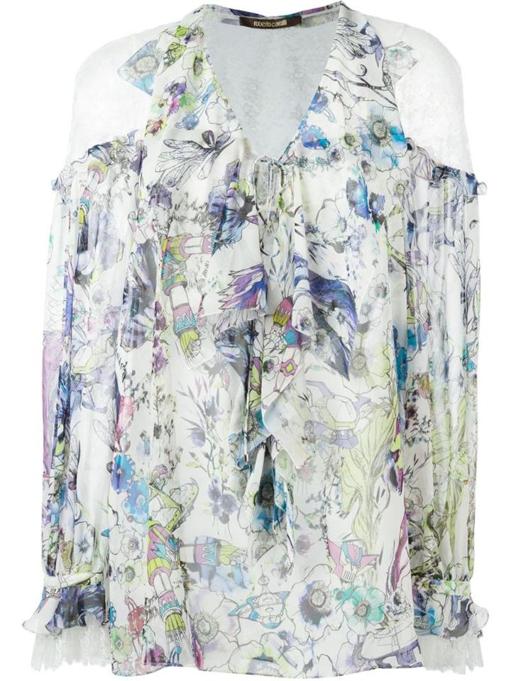 Roberto Cavalli Floral Print Ruffle Blouse