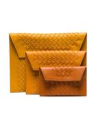 Bottega Veneta Orange Trio Weave Leather Pouch Set - Brown