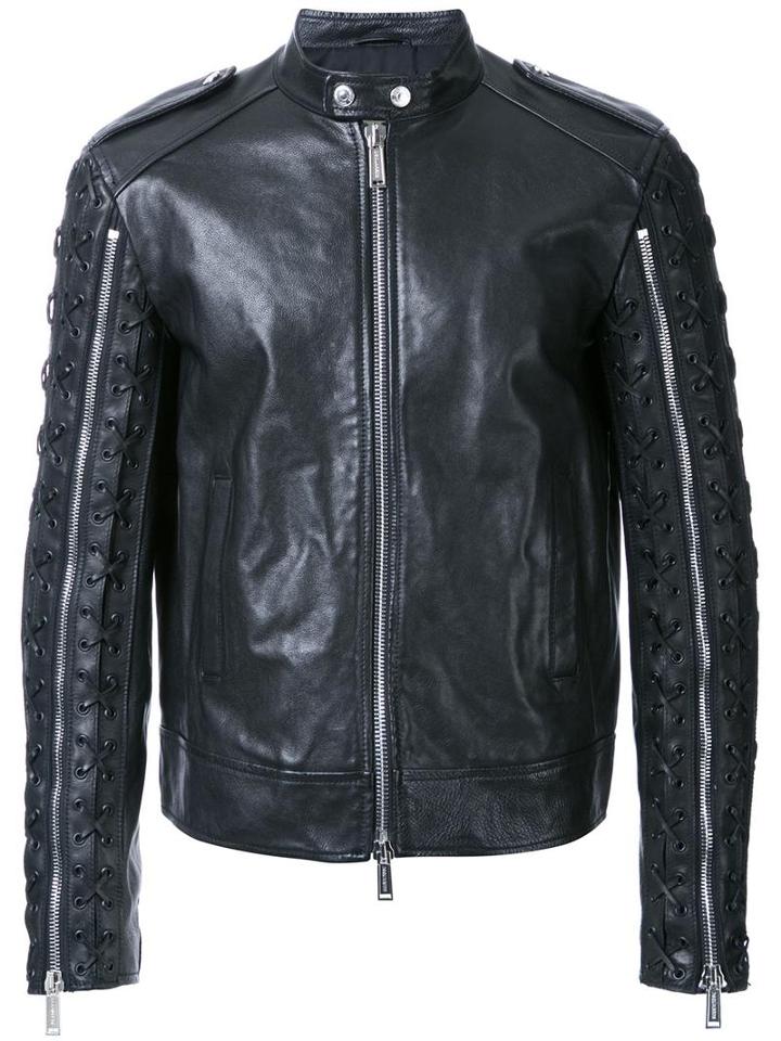Dsquared2 Lace-up Sleeve Jacket, Men's, Size: 52, Black, Leather