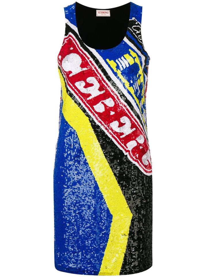 Iceberg Sequinned Logo Mini Dress - Blue