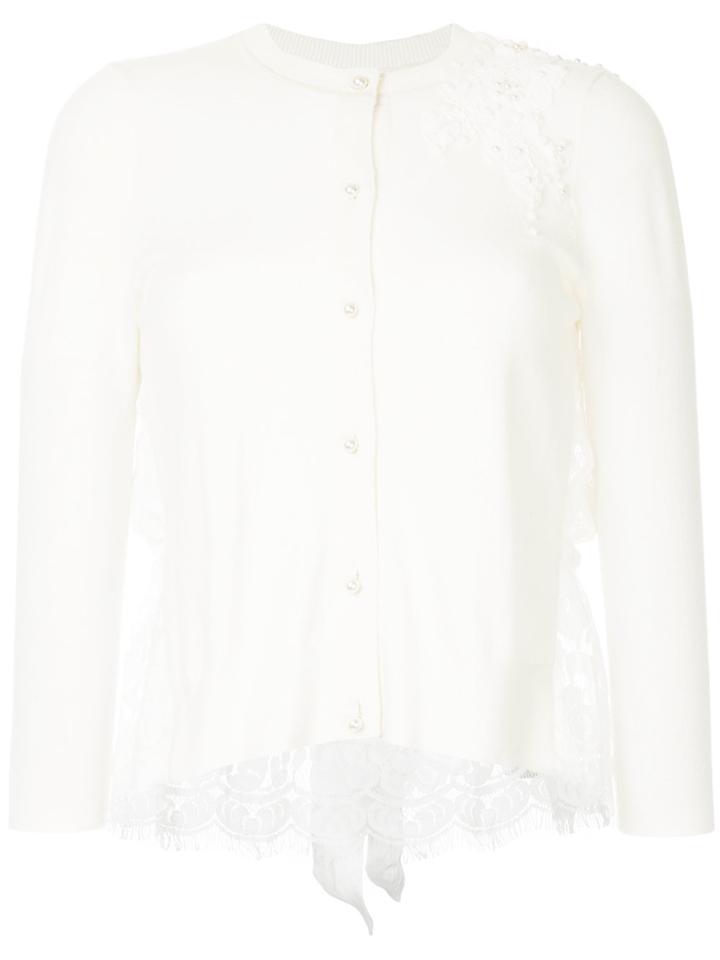 Onefifteen Floral Lace Patch Buttoned Cardigan - White